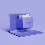 Illustratie van een laptop waar een documenten la uit het scherm komt.